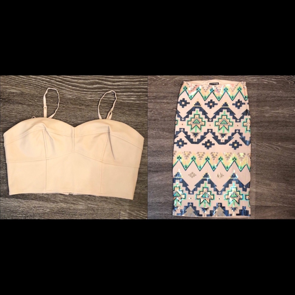 Crop top and High waist knee skirt